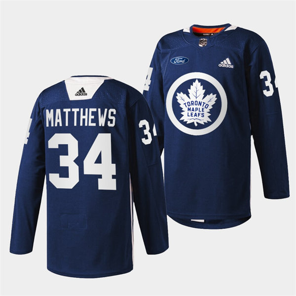 Men's Toronto Maple Leafs #34 Auston Matthews adidas Navy Primary Logo Warm Up Jersey